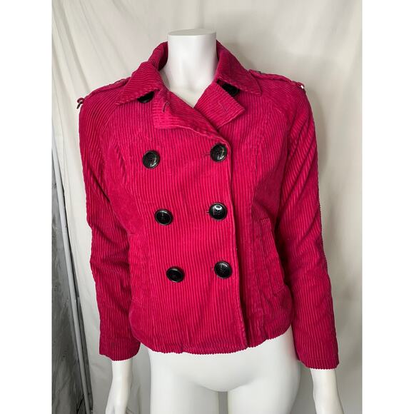 Tommy Hilfiger fuchsia pink corduroy double breasted jacket fleece XS petite - Picture 1 of 10